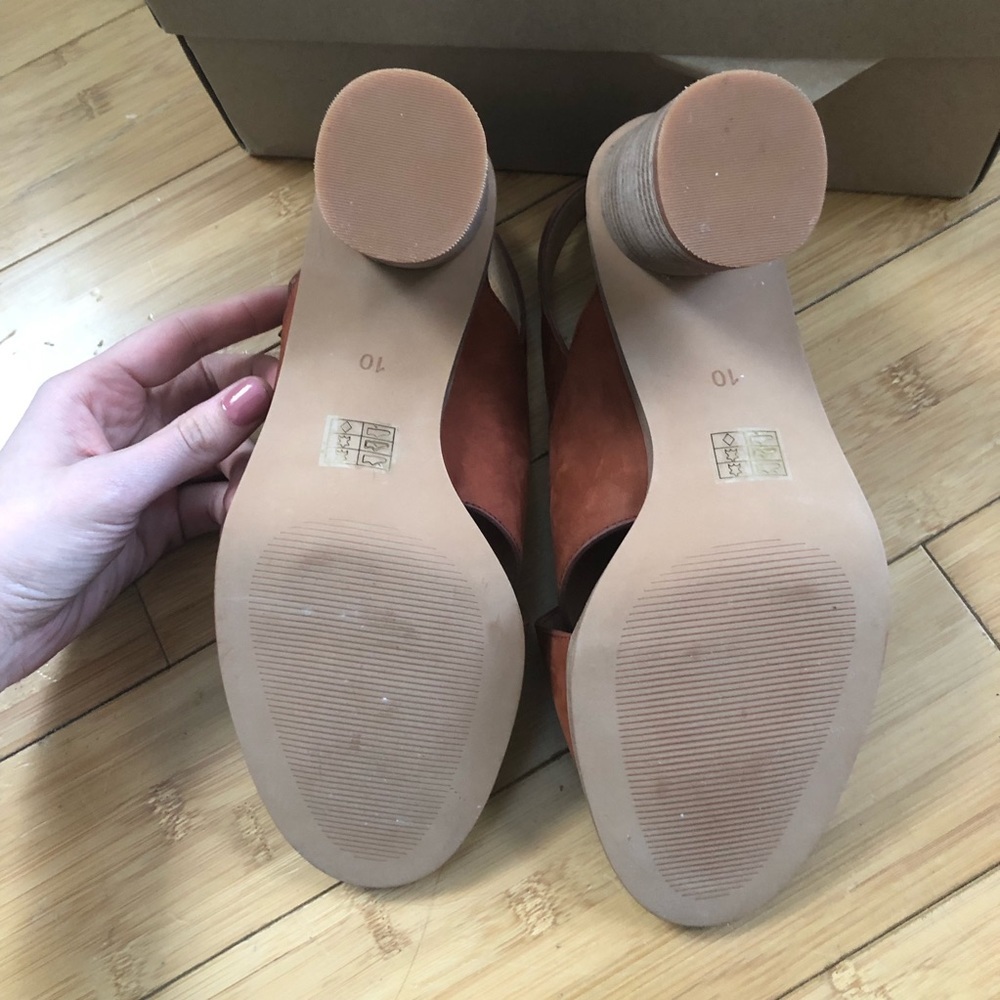 Madewell Ruthie Crisscross Nubuck Suede Chunky Block Heels Spiced Cider Size 10 - Picture 4 of 9